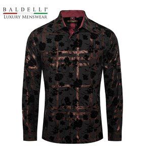 Men's Fashion Shirt Metallic Rose-Gold Overlay  Pattern- Baldelli-3003-Black